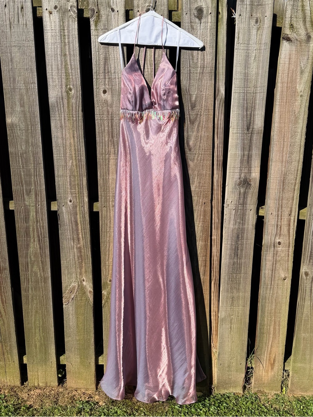 Faviana Pink Satin Iridescent Halter Prom Gown Size 3/4